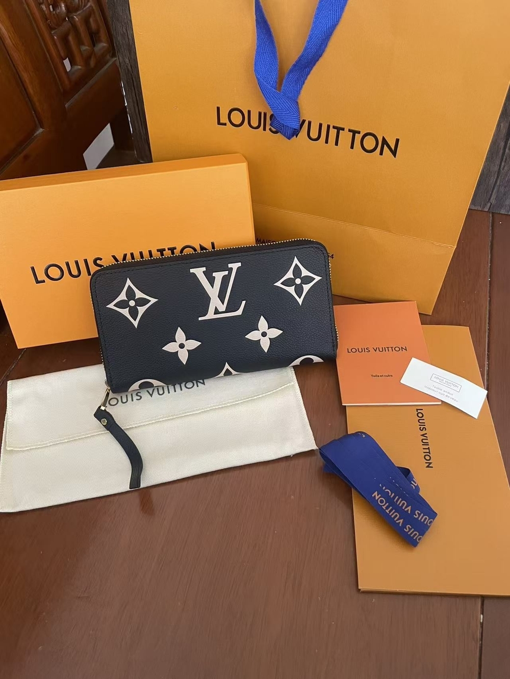 Louis Vuitton Black Wallet with White Monogram Print